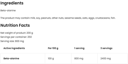Beta‑Alanine – 200 g poeder, 800 mg per portie | OstroVit