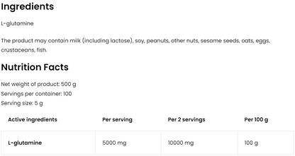 Glutamine – 500 g poeder, 100% L‑glutamine | OstroVit