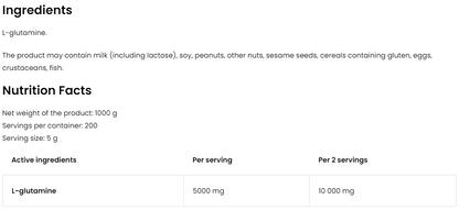 Glutamine Micronized 1000 g – 100% L-Glutamine Poeder, 200 Porties | OstroVit