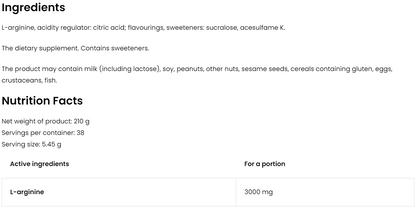Arginine – 210 g poeder, 3 000 mg per portie | OstroVit