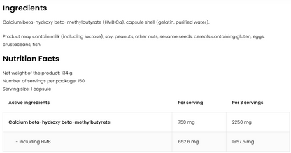 HMB 2250 mg – 150 Kapseln, 750 mg HMB-Ca pro Kapsel | OstroVit