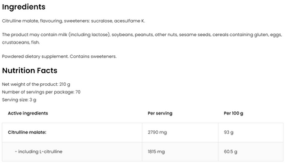 Citrulline 210 g Sinaasappel – 2790 mg Citrullinemaleaat per Portie, 70 Porties | OstroVit