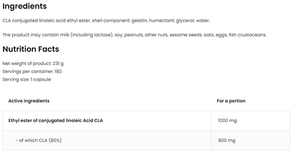 CLA 1000 mg – 180 softgels, 800 mg CLA per capsule | OstroVit