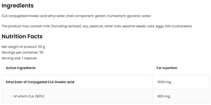 CLA 1000 mg – 90 softgels, 800 mg CLA per capsule | OstroVit