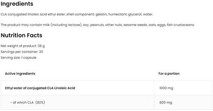 CLA Slim Line – 30 softgels, 1000 mg (800 mg CLA) | OstroVit