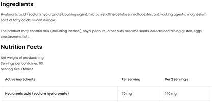 Hyaluronic Acid – 90 vegan tabletten, 70 mg hyaluronzuur | OstroVit