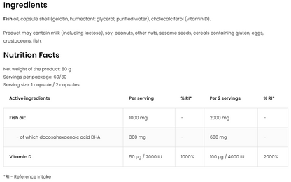 DHA + Vitamin D3 – 60 softgels, 300 mg DHA + 2000 IE D3 | OstroVit