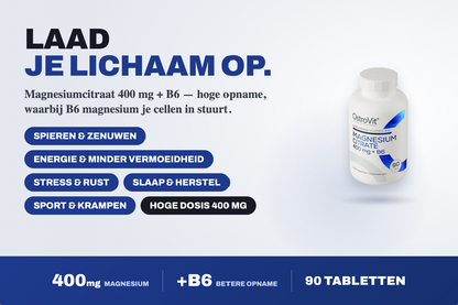 Magnesium Citraat 400 mg + B6 – 90 Tabletten, 30 Dagen Voorraad | OstroVit
