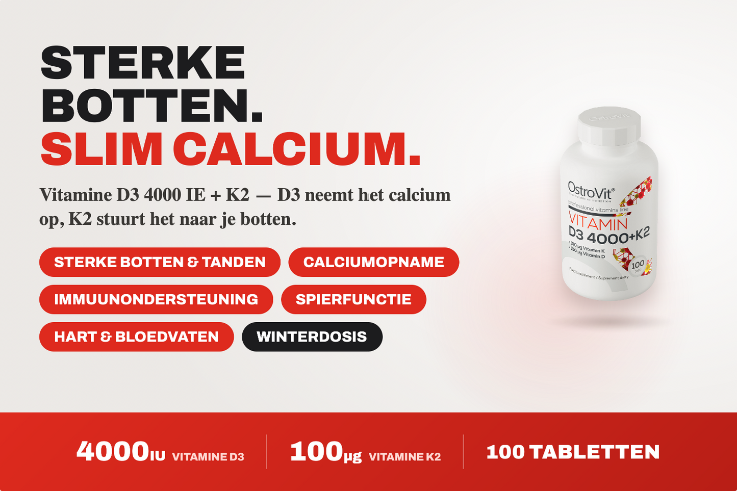 Vitamine D3 4000 IU + K2 100 tabs