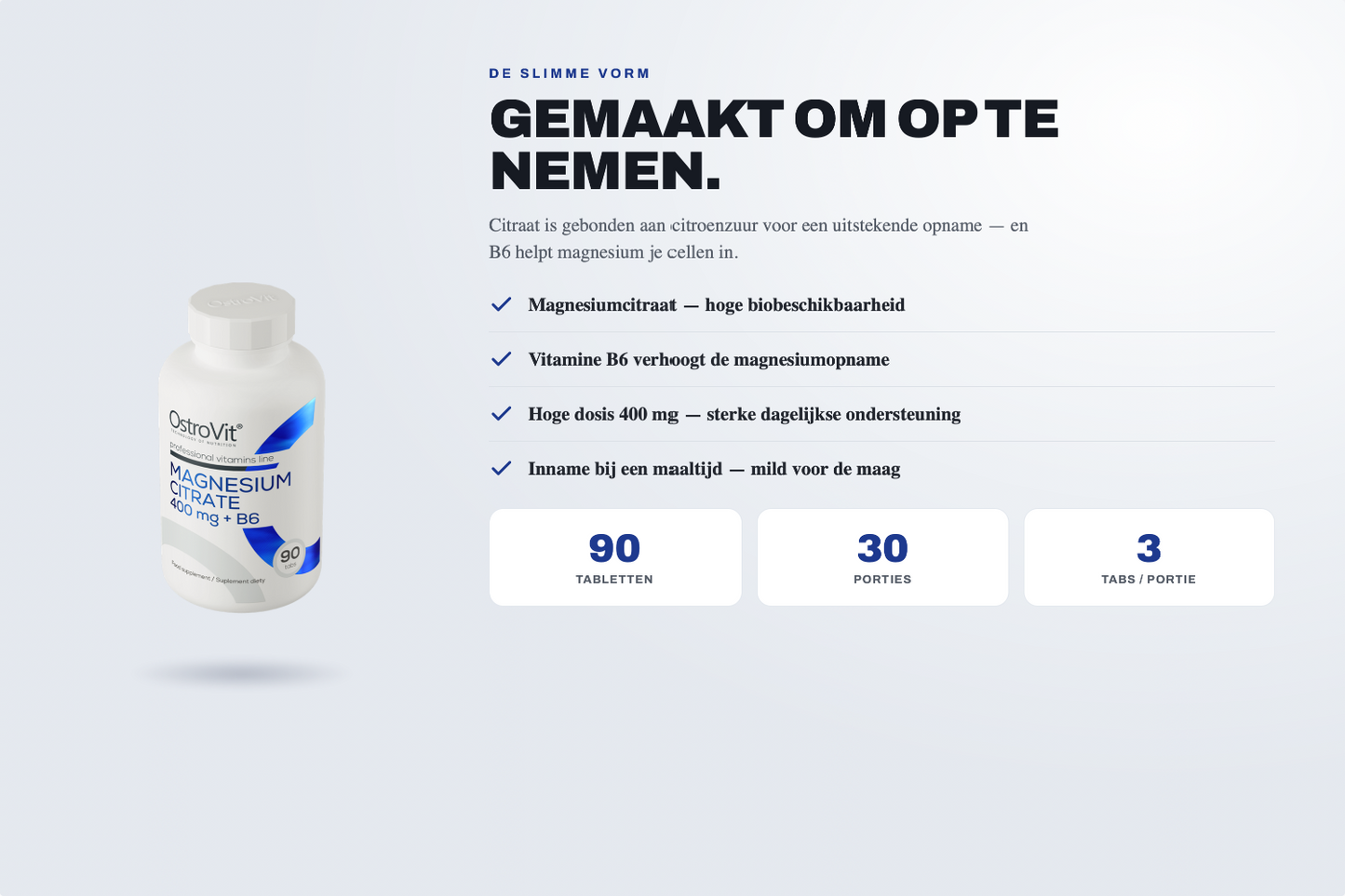 Magnesium Citraat 400 mg + B6 – 90 Tabletten, 30 Dagen Voorraad | OstroVit