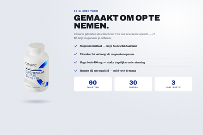 Magnesium Citraat 400 mg + B6 – 90 Tabletten, 30 Dagen Voorraad | OstroVit