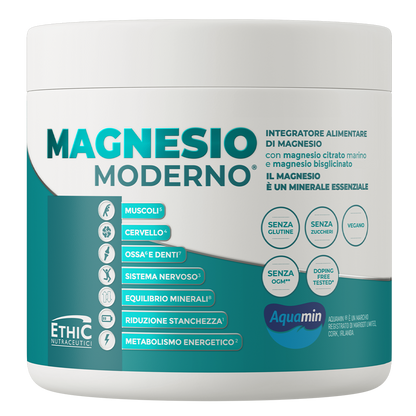 Magnesio Moderno – magnesiumpoeder, AquaMin + bisglycinaat, 300 g - vegan & glutenvrij