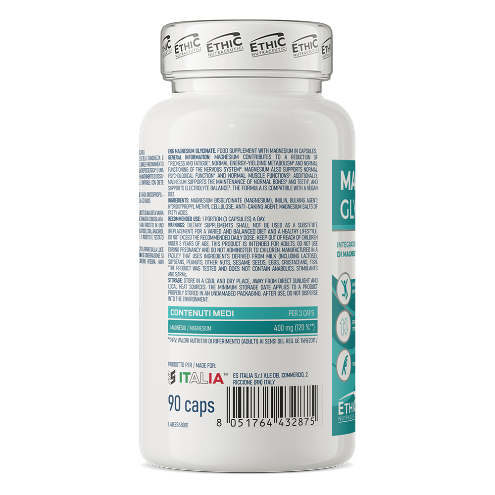 Magnesium Glycinate 90 Capsules, 400 mg Magnesium - Vegan