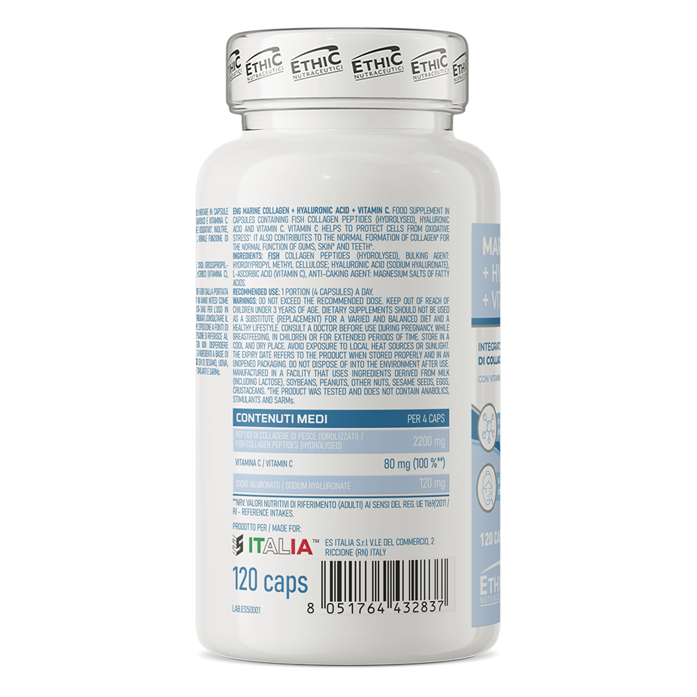 Marine Collagene + Hyaluronzuur + Vitamine C 120 Capsules, Gluten Vrij