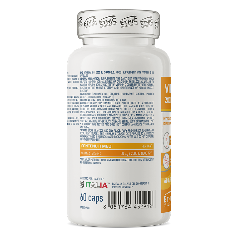 Vitamine D3 2000 IU 60 Softgels, 50 µg Cholecalciferol - Glutenvrij