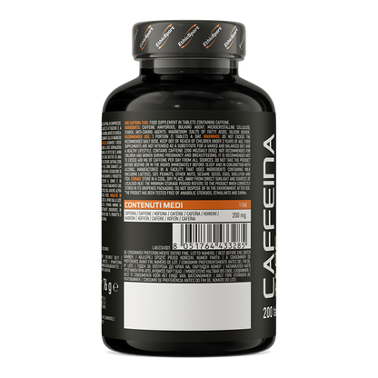 Cafeïne 200 mg 200 Tabletten, Gluten Vrij, Vegan - 200 Doseringen