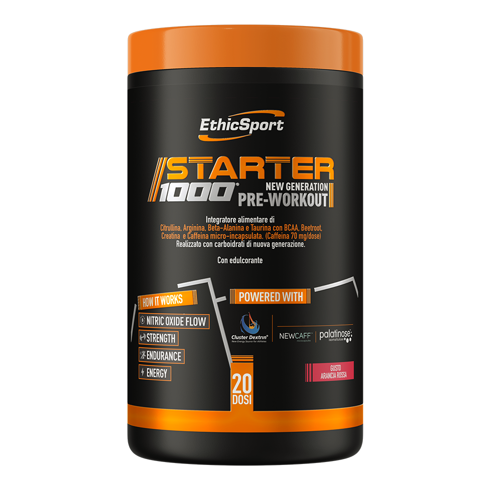 Starter 1000 Pre‑Workout Poeder Red Orange, met magnesium, zink & vitamines + cafeïne