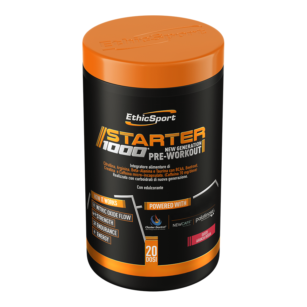 Starter 1000 Pre‑Workout Poeder Red Orange, met magnesium, zink & vitamines + cafeïne