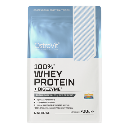 100% Whey Protein + DigeZyme – 700 g Naturel, 23 g eiwit | OstroVit
