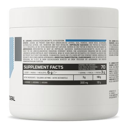 Arginin – 210 g pulver, 3 g L-arginin pr. portion (70 portioner) | OstroVit