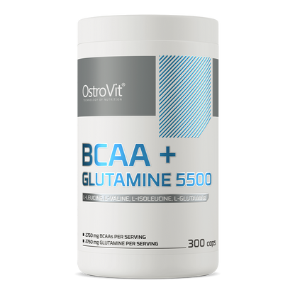 BCAA + Glutamine 5500 mg – 300 capsules, 2:1:1 BCAA | OstroVit