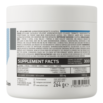 Beta‑Alanine 2400 mg – 300 vegan capsules, 800 mg per capsule | OstroVit