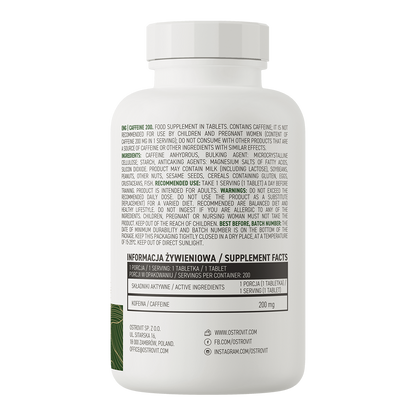 Koffein VEGE – 200 mg pro Tablette, 200 Tabletten | OstroVit 