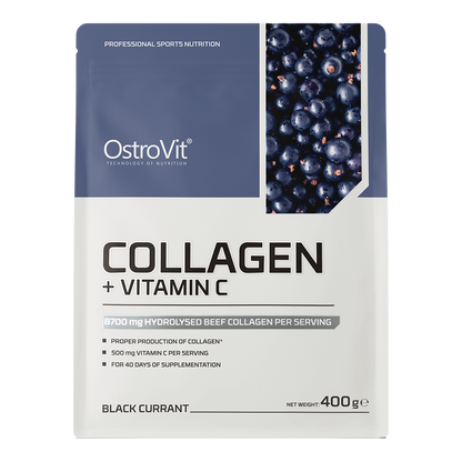Collagen + Vitamin C – 400 g, Zwarte bes, 8 700 mg collageen | OstroVit