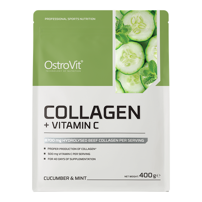 Collagen + Vitamin C – 400 g, Komkommer & munt, 40 porties | OstroVit