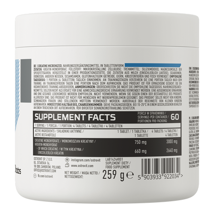 Creatine Micronized – 240 tabletten, 3 g creatine‑monohydraat per dag (60 porties) | OstroVit