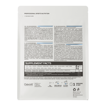 Kreatinmonohydrat – 300 g, 3 g pr. portion, 100 % ren | OstroVit