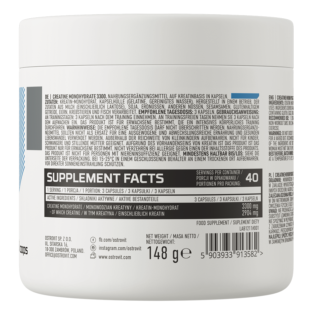Creatine Monohydrate 3300 mg – 120 capsules, 40 porties | OstroVit