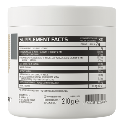 Endurance Pre‑Workout Grapefruit – 210 g, 200 mg cafeïne (30 porties) | OstroVit