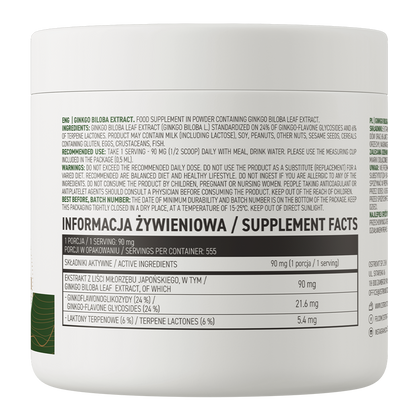 OstroVit Ginkgo Biloba Extract 50 g – 90 mg per Portie, 24% Ginkoflavonoglycosiden | 555 Porties