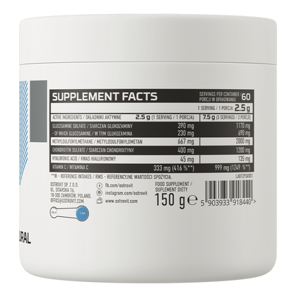 Glucosamine + MSM + Chondroitin – 150 g poeder, met hyaluronzuur + vitamine C | OstroVit
