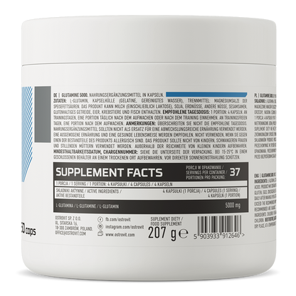 Glutamine 5000 mg – 150 capsules, 5 g per portie | OstroVit