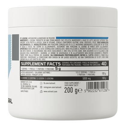 Leucine – 200 g poeder, 5 g per portie, Zonder toevoegingen | OstroVit