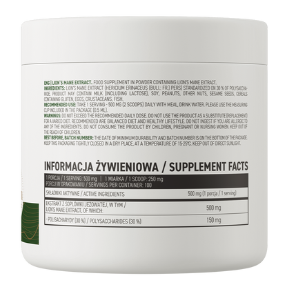 Lion’s Mane Extract – 50 g, 500 mg per portie, 30% polysacchariden | OstroVit