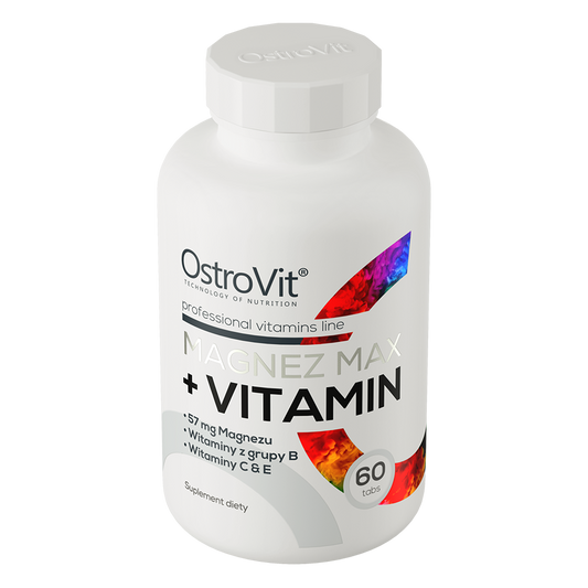 Magnesium MAX + Vitamins – 60 vegan tablets, Magnesiumcitraat + B‑complex, C & E | OstroVit