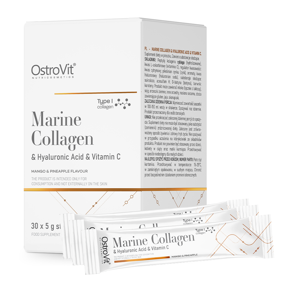 Marine Collagen + Hyaluron + Vit C – 30 sticks, Mango‑ananas | OstroVit