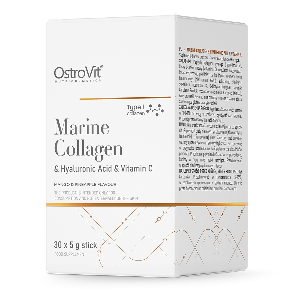 Marine Collagen + Hyaluron + Vit C – 30 sticks, Mango‑ananas | OstroVit