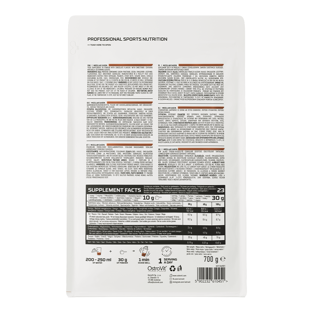 Micellært kasein | 700 g | Chokolade 🍫 | OstroVit
