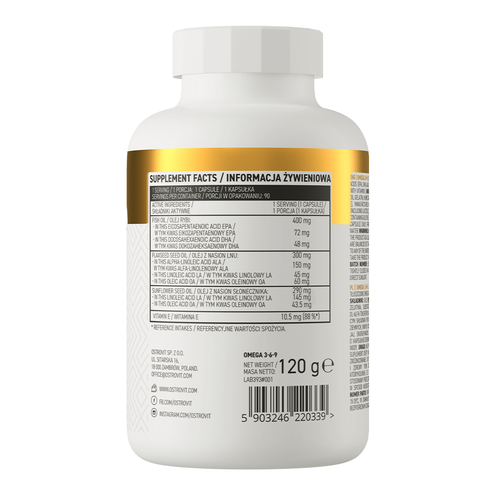 Omega 3‑6‑9 – 90 softgels, EPA & DHA + ALA/LA + Vitamine E | OstroVit