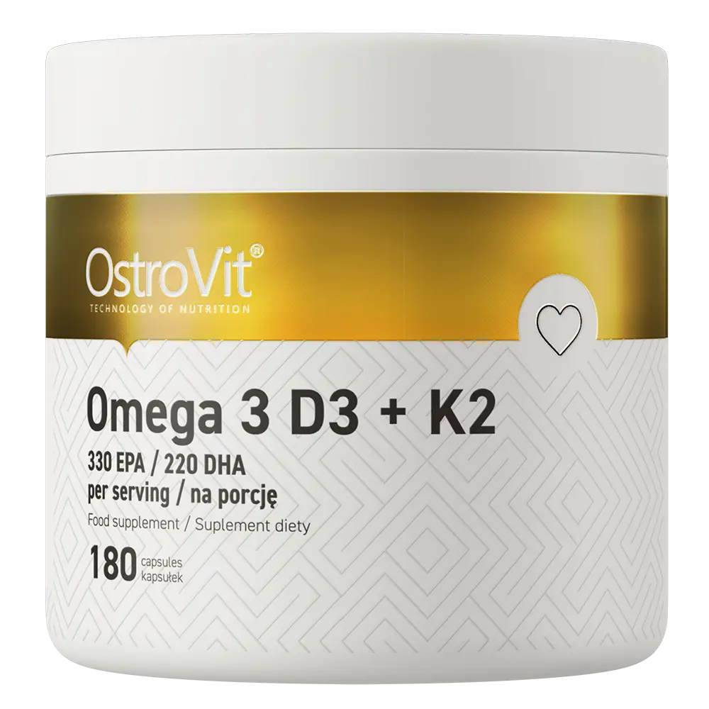 Omega 3 D3+K2 – 180 Softgel Capsules, Visolie EPA/DHA + Vitamine D3, K2 & E | OstroVit