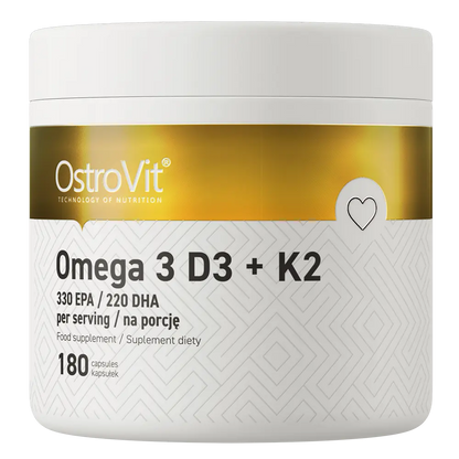 Omega 3 D3+K2 – 180 Softgel Capsules, Visolie EPA/DHA + Vitamine D3, K2 & E | OstroVit