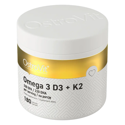Omega 3 D3+K2 – 180 Softgel Capsules, Visolie EPA/DHA + Vitamine D3, K2 & E | OstroVit