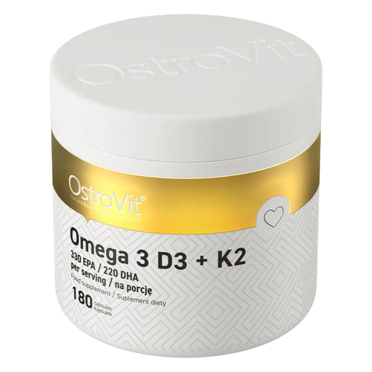 Omega 3 D3+K2 – 180 Softgel Capsules, Visolie EPA/DHA + Vitamine D3, K2 & E | OstroVit