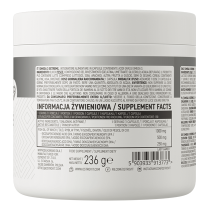 Omega‑3 Extreme – 180 softgels, 1000 mg visolie (EPA 500 mg, DHA 250 mg) | OstroVit