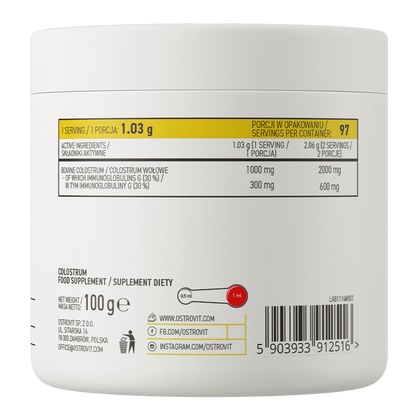 Colostrum 100 g – Romige Aardbei, 30% IgG, 100 porties | OstroVit Pharma