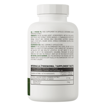 Piperin 95 VEGE – 180 vegane Kapseln, 95 % Piperin (2 mg pro Kapsel) | OstroVit